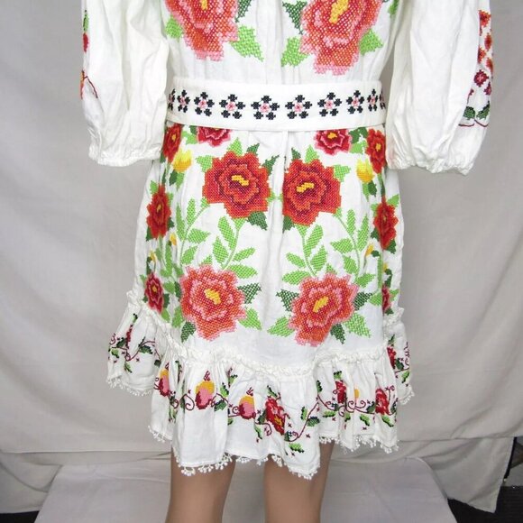 NEW FARM RIO Womens Conscious Embroidered Poplin Dress Size S Floral Off White - Picture 9 of 12